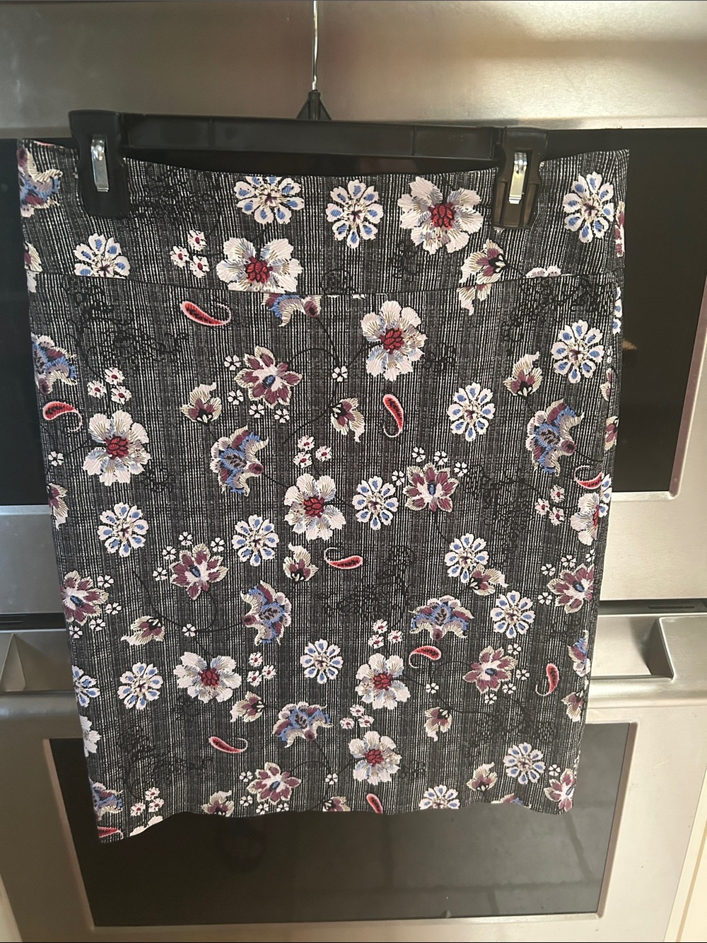 Floral Print Pencil Skirt Lightweight & Stretchy-Black with White & Pink Flowers